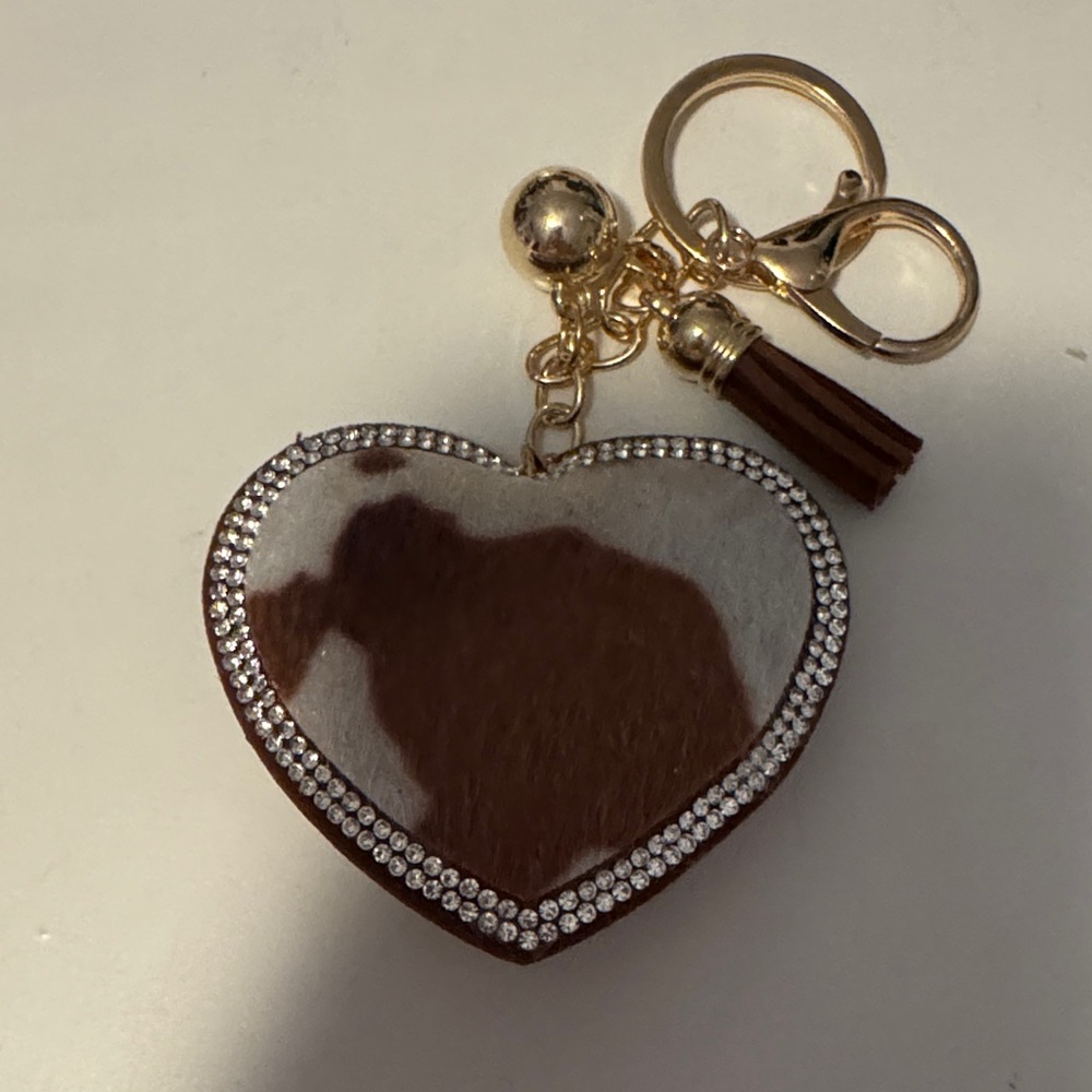 Heart-Shaped Brown and Gold Keychain